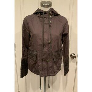 Hei Hei Anthropologie Gray Hooded Lightweight Jacket W/ Lace Detail, Size XS